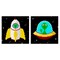 Stupell Industries Pixel Alien Spaceships 2pc Canvas Wall Art Set Design by June Erica Vess